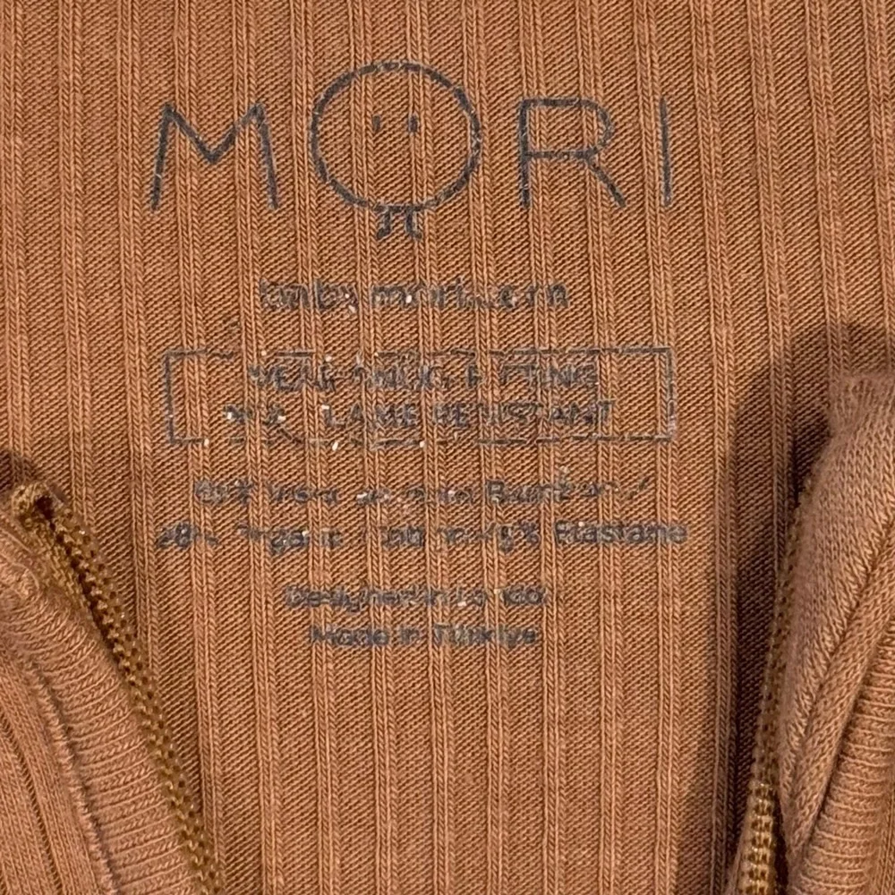 Baby Mori Ribbed Pajamas Boys 12-18M Girls Brown Romper Hedgehog Pocket Full Zip